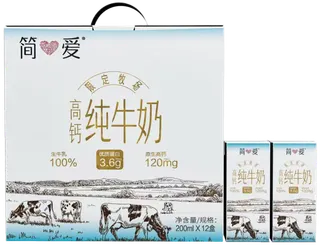 简爱高钙纯牛奶200ml*12